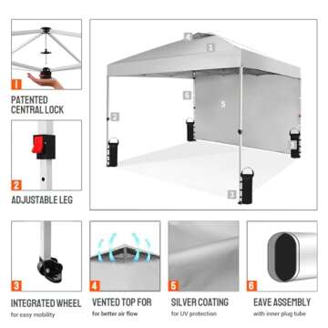 CROWN SHADES 10x10 Pop Up Canopy with One Side Wall