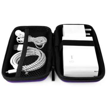 iMangoo Shockproof Carrying Charger Case Hard Protective EVA Impact Resistant Power Bank Pouch Small Electronics Organizer Cable Accessory Travel Essentials for Women, Size 6.5''x3.2''x1'',Purple