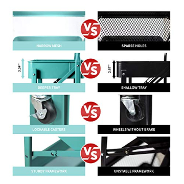 totolot 3-Tier Collapsible Rolling Utility Cart with Lockable Caster Wheels, Metal Storage Cart for Classroom, Office, Bathroom, Blue