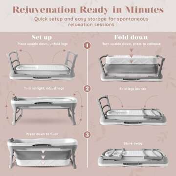 Portable Bathtub for Adult - Large 56'in Foldable Collapsible tub - Ergonomically Designed for the Ultimate Relaxing Soaking Bath. Ideal for Small Spaces - Quick, Effortless Folding Bathtub