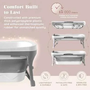 Portable Bathtub for Adult - Large 56'in Foldable Collapsible tub - Ergonomically Designed for the Ultimate Relaxing Soaking Bath. Ideal for Small Spaces - Quick, Effortless Folding Bathtub