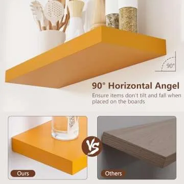 Floating Shelves for Wall, Solid Wood Wall Mounted Shelves Set of 3, Modern Yellow Floating Shelf for Kids' Room Bedroom Living Room Bathroom Kitchen, Shelves for Wall Decor Storage - Yellow