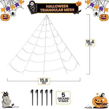 KatchOn, 200" Halloween Spider Web Triangular - Halloween Decorations Outdoor | Giant Light Up Spider for Outdoor - 4Ft, Realistic Hairy LED Spider | Large Rope Spider Web with Hook, Halloween Decor