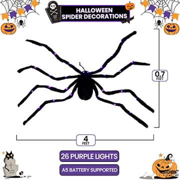 KatchOn, 200" Halloween Spider Web Triangular - Halloween Decorations Outdoor | Giant Light Up Spider for Outdoor - 4Ft, Realistic Hairy LED Spider | Large Rope Spider Web with Hook, Halloween Decor