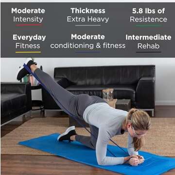 THERABAND Professional Latex Resistance Bands, Individual 6 Ft Elastic Band for Upper & Lower Body Exercise, Physical Therapy, Pilates, Home Workouts, 6 Foot, Blue, Extra Heavy, Level 5