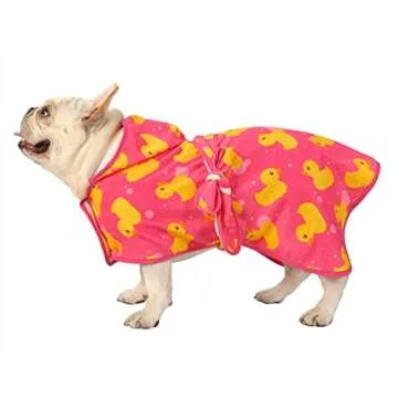 HDE Dog Bathrobe Super Absorbent Quick Drying Towel with Hood for All Dog Breeds Sizes S-XXL - Pink Rubber Ducks - M