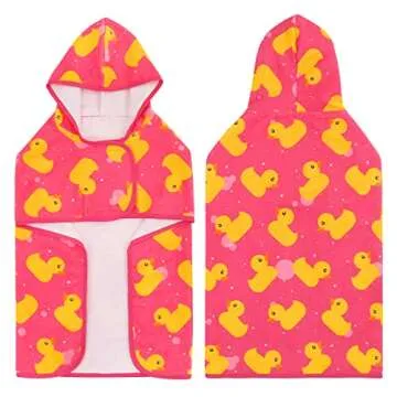 HDE Dog Bathrobe Super Absorbent Quick Drying Towel with Hood for All Dog Breeds Sizes S-XXL - Pink Rubber Ducks - M