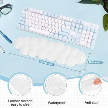 Leolee Keyboard Cloud Wrist Rest, White Cloud Wrist Rest with Leather Surface Memory Foam Non-Slip Base Cloud Palm Rest for Relieve Wrist & Arm Pain for PC Gaming/Office/Computer/Laptop