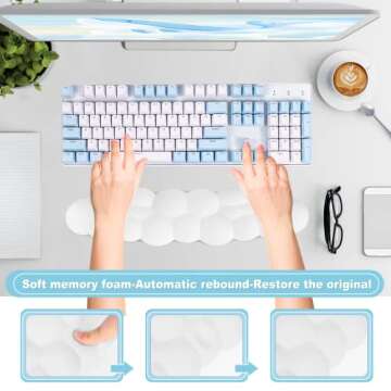 Leolee Keyboard Cloud Wrist Rest, White Cloud Wrist Rest with Leather Surface Memory Foam Non-Slip Base Cloud Palm Rest for Relieve Wrist & Arm Pain for PC Gaming/Office/Computer/Laptop
