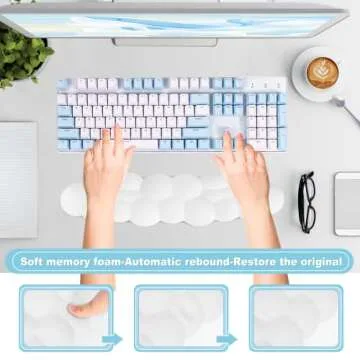 Leolee Keyboard Cloud Wrist Rest, White Cloud Wrist Rest with Leather Surface Memory Foam Non-Slip Base Cloud Palm Rest for Relieve Wrist & Arm Pain for PC Gaming/Office/Computer/Laptop