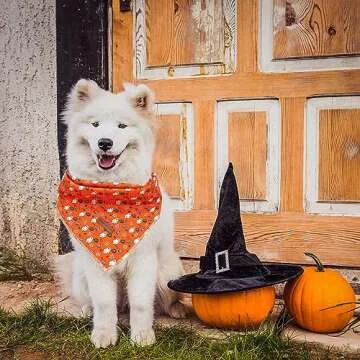 Elegant little tail Fall Dog Bandana, 1PC Girl Boy Dog Bandanas Halloween Bib Scarf Soft Washable Square Dog Scarf Adjustable Dog Kerchief for Small Medium Large Dogs