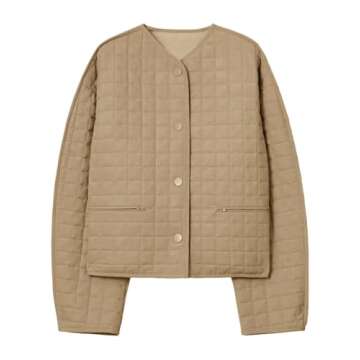 Cicy Bell Womens Lightweight Quilted Jacket Fall Casual Collarless Puffer Coats Long Sleeve Button Down Outerwear