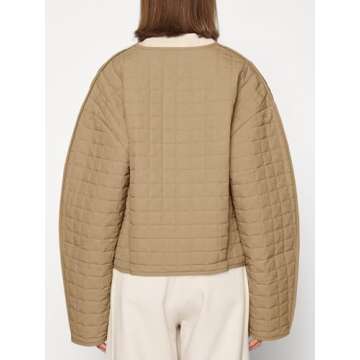 Cicy Bell Womens Lightweight Quilted Jacket Fall Casual Collarless Puffer Coats Long Sleeve Button Down Outerwear