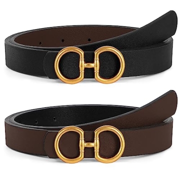 TRIWORKS Women Reversible Leather Belt for Jeans Pants Fashion Ladies Belt with Gold Buckle, C-Black...
