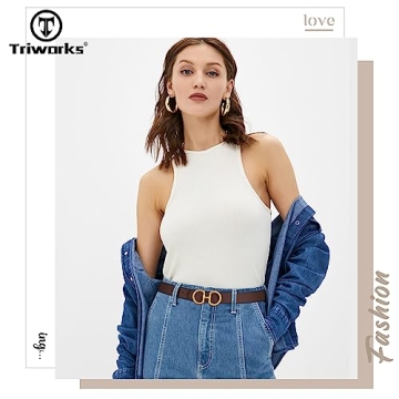 TRIWORKS Women Reversible Leather Belt for Jeans Pants Fashion Ladies Belt with Gold Buckle, C-Black+Coffee, Suit for Waist 26"-32"