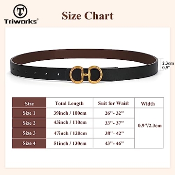 TRIWORKS Women Reversible Leather Belt for Jeans Pants Fashion Ladies Belt with Gold Buckle, C-Black+Coffee, Suit for Waist 26"-32"
