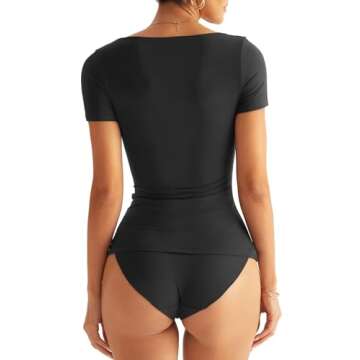 EasyGala Womens Short Sleeve Scoop Neck T Shirt Double Lined Tops Slim Fit Basics Tee Summer Clothes 2024 Black