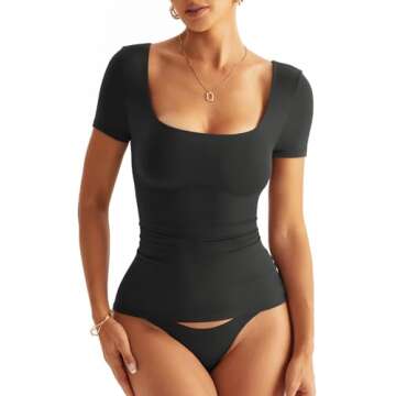 EasyGala Womens Short Sleeve Scoop Neck T Shirt Double Lined Tops Slim Fit Basics Tee Summer Clothes 2024 Black