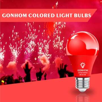 Gonhom 2 Pack A19 LED Red Light Bulb,9 Watt Red Lights Equivalent 100 Watt Colored Light Bulbs,E26 B...