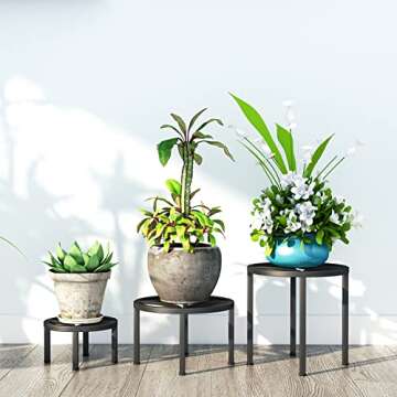 Zhongma Set of 3 Metal Plant Stands for Heavy Potted Plants Indoor Outdoor