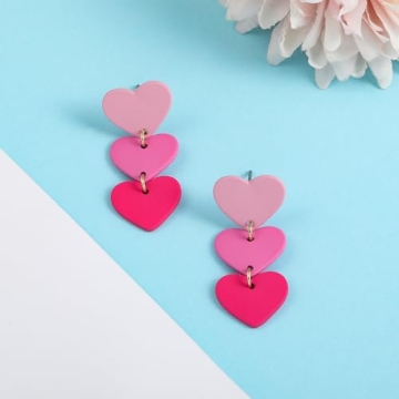 Cute Pink Heart Trio Earrings for Women | Great Gifts