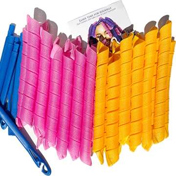 50 Pcs Heatless Spiral Hair Curlers 12inch Magic No Heat Hair Curls For Long Hair 4Pcs Styling Hooks DIY Hair Rollers Set（pink-orange）