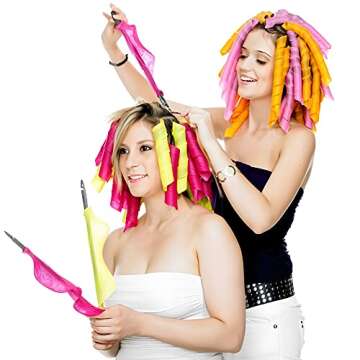 50 Pcs Heatless Spiral Hair Curlers 12inch Magic No Heat Hair Curls For Long Hair 4Pcs Styling Hooks DIY Hair Rollers Set（pink-orange）