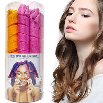 50 Pcs Heatless Spiral Hair Curlers 12inch Magic No Heat Hair Curls For Long Hair 4Pcs Styling Hooks DIY Hair Rollers Set（pink-orange）