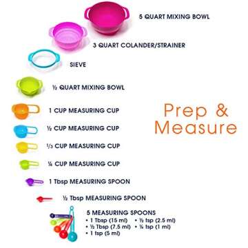 Cheer Collection 15 Piece Nested Bowl Set with Mixing Bowls, Colander, Sifter and Measuring Spoons, ...