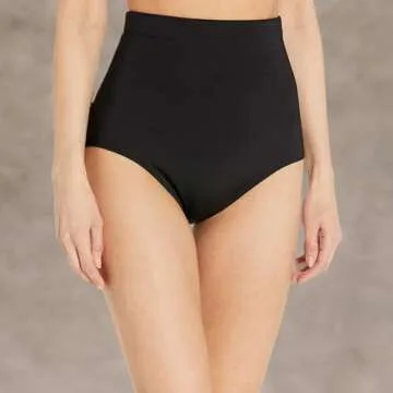 Anne Cole Women's Color Blast Solids Super High Waist Shape Control Bikini Bottom, Black, Medium