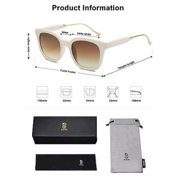 SOJOS Classic Square Polarized Sunglasses Womens Mens Retro Trendy UV400 Sunnies SJ2050, Cream/Gradient Brown