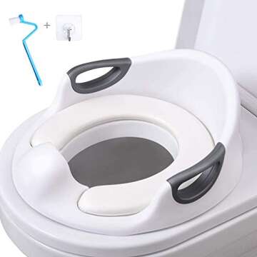 Potty Training Seat for Toddlers Toilet Seat Kids Potty Trainer Seats with Soft Cushion Handles for Round Oval Toilets Double Anti-Slip Design and Splash Guard for Boys and Girls (White)
