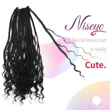 Niseyo Goddess Box Braids Crochet Hair 14 Inch 8 Packs Short Crochet Box Braids Pre Looped Curly Ends Boho Style Synthetic Hair (1B/Natural Black)
