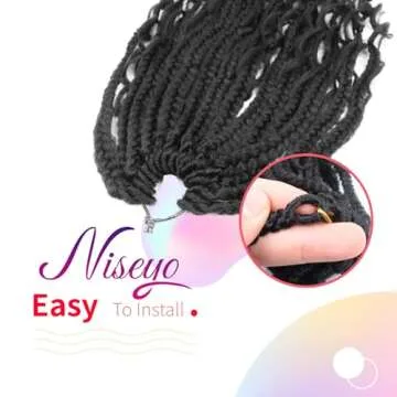 Niseyo Goddess Box Braids Crochet Hair 14 Inch 8 Packs Short Crochet Box Braids Pre Looped Curly Ends Boho Style Synthetic Hair (1B/Natural Black)