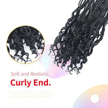 Niseyo Goddess Box Braids Crochet Hair 14 Inch 8 Packs Short Crochet Box Braids Pre Looped Curly Ends Boho Style Synthetic Hair (1B/Natural Black)