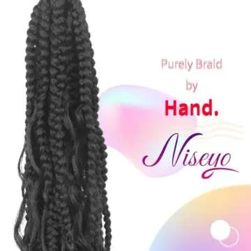 Niseyo Goddess Box Braids Crochet Hair 14 Inch 8 Packs Short Crochet Box Braids Pre Looped Curly Ends Boho Style Synthetic Hair (1B/Natural Black)