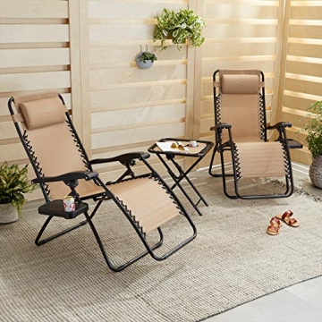 Amazon Basics Outdoor Mesh Adjustable Zero Gravity Lounge Chair Recliners with Side Table, 35 x 26 x 43 inches, Beige