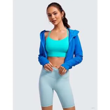 CRZ YOGA Butterluxe Womens Y-Back Racerback Sports Bra - Spaghetti Straps Wireless Scoop Neck Athletic Padded Yoga Tops Spectral Blue Small