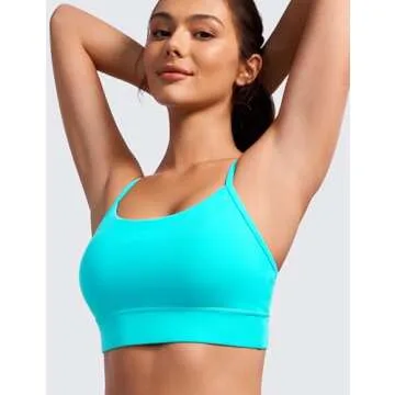CRZ YOGA Butterluxe Womens Y-Back Racerback Sports Bra - Spaghetti Straps Wireless Scoop Neck Athletic Padded Yoga Tops Spectral Blue Small