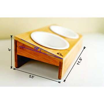 Elevated Bamboo Pet Table with Ceramic Bowls Raised Anti-Slip Tilted Station for Cats Dogs Food/Drink Water-Resistant Surface Clean Feeding and Good Digestion for Pets by Pawmosa (Fish and Bone)