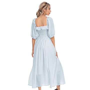 R.Vivimos Women Summer Half Sleeve Cotton Ruffled Vintage Elegant Backless A Line Flowy Long Dresses (Large, SkyBlue#1)