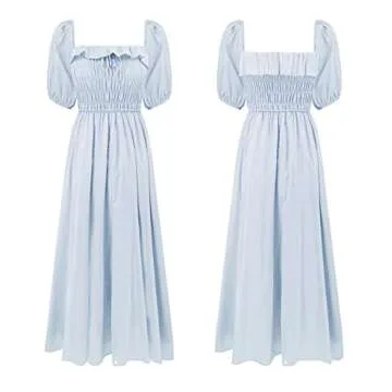 R.Vivimos Women Summer Half Sleeve Cotton Ruffled Vintage Elegant Backless A Line Flowy Long Dresses (Large, SkyBlue#1)