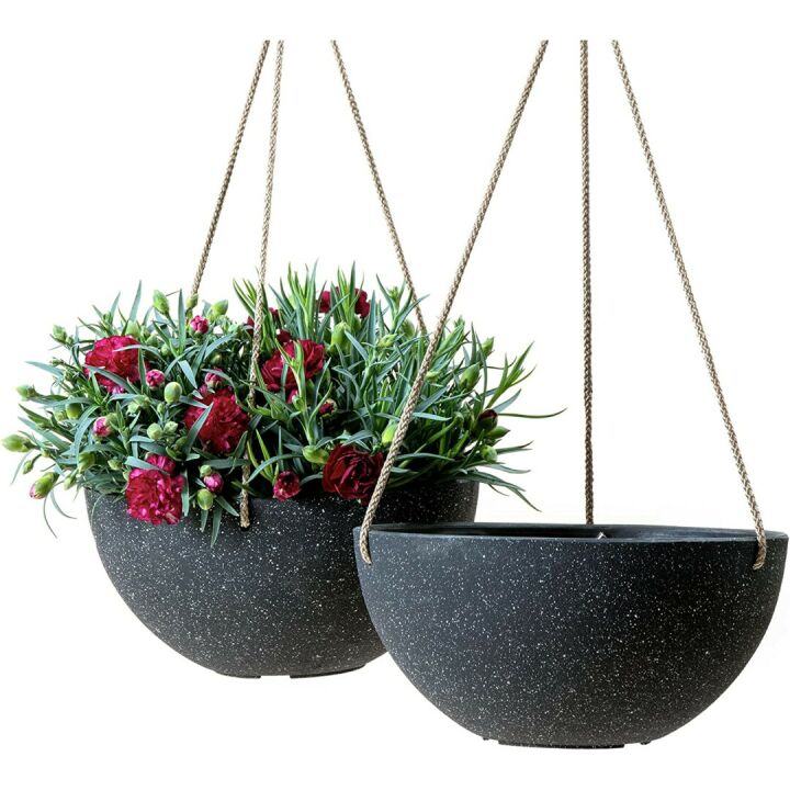 Hanging Planters - 10 Inch Black Pots - Set of 2
