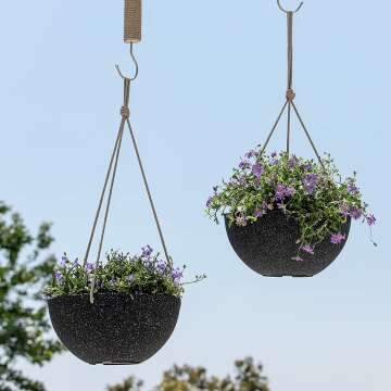 Hanging Planters - 10 Inch Black Pots - Set of 2
