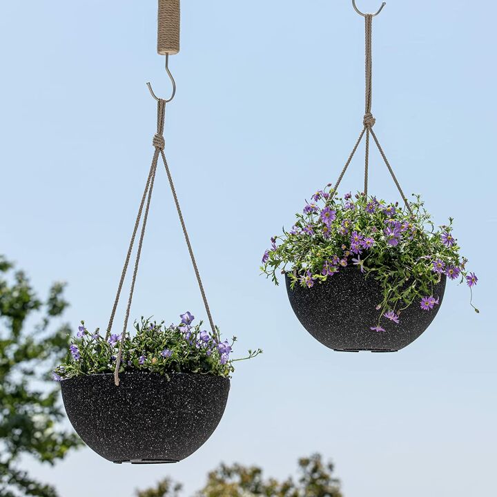 Hanging Planters - 10 Inch Black Pots - Set of 2