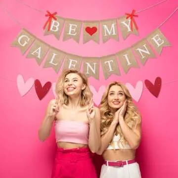 VitalCozy 3 Pcs Be My Galentine Banner Happy Galentines Day Decor Love Heart Burlap Banner Valentine...