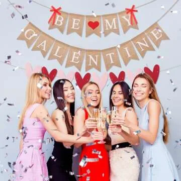 VitalCozy 3 Pcs Be My Galentine Banner Happy Galentines Day Decor Love Heart Burlap Banner Valentine's Day Hanging Garland Rustic for Home Glitter Heart Garland Party Decoration Supplies Girl Lady