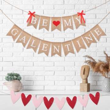 VitalCozy 3 Pcs Be My Galentine Banner Happy Galentines Day Decor Love Heart Burlap Banner Valentine's Day Hanging Garland Rustic for Home Glitter Heart Garland Party Decoration Supplies Girl Lady