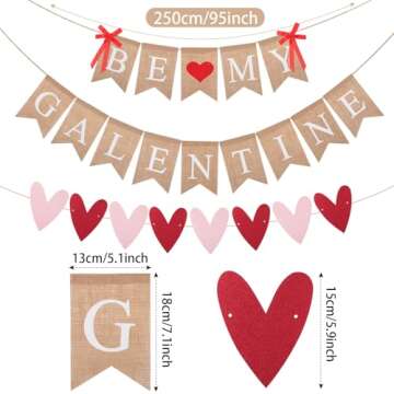 VitalCozy 3 Pcs Be My Galentine Banner Happy Galentines Day Decor Love Heart Burlap Banner Valentine's Day Hanging Garland Rustic for Home Glitter Heart Garland Party Decoration Supplies Girl Lady