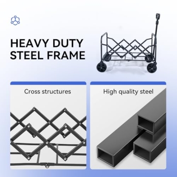 Collapsible Foldable Wagon, Foldig Wagon with Wheel Heavy Duty with 180lbs Weight Capacity Lightweight Utility Camping Wagon for Groceries Garden Beach Sports Fishing (Black)